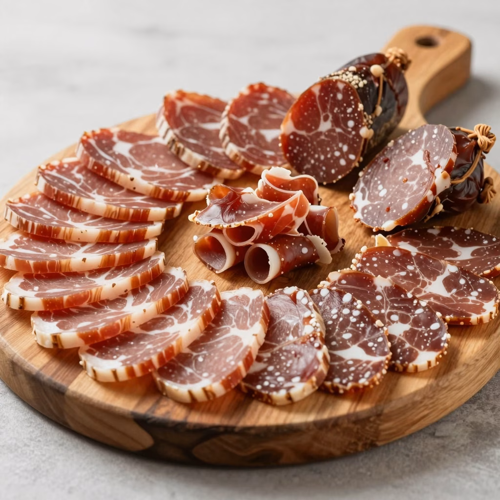 Assortiment charcuterie francaise regionale saucisson sec jambon pays pate terrine rillettes
