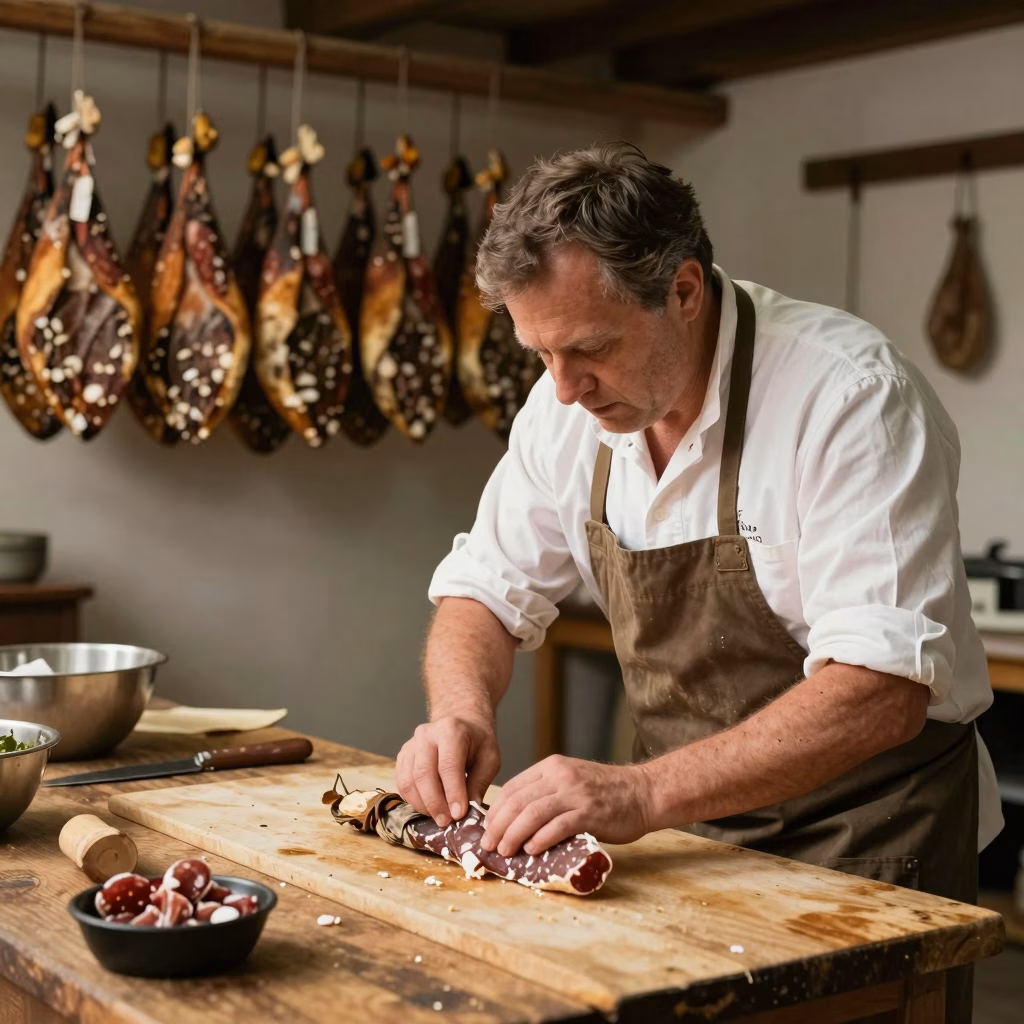 Atelier charcutier artisan preparation saucisson sechoir salaisons traditionnelles