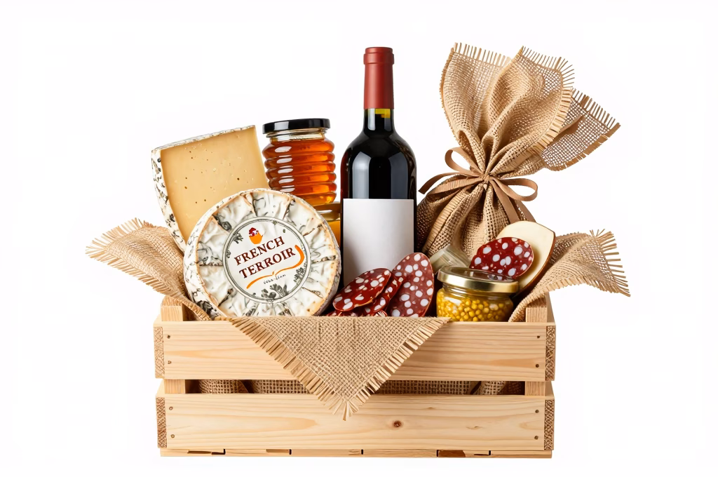 Panier cadeau garni de produits du terroir français