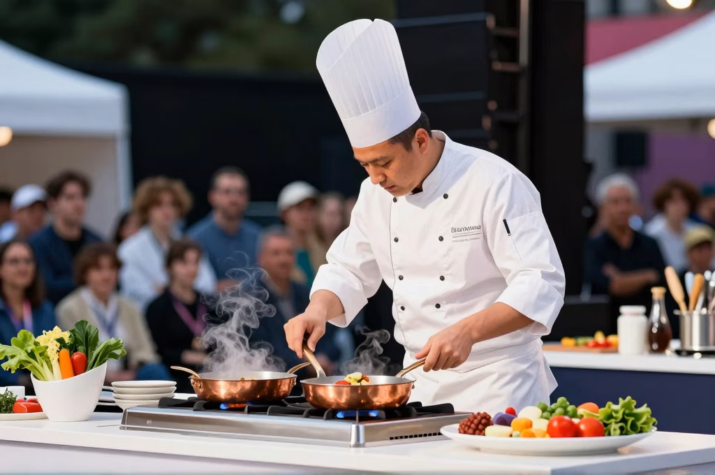 Démonstration culinaire d un chef lors d un festival gastronomique