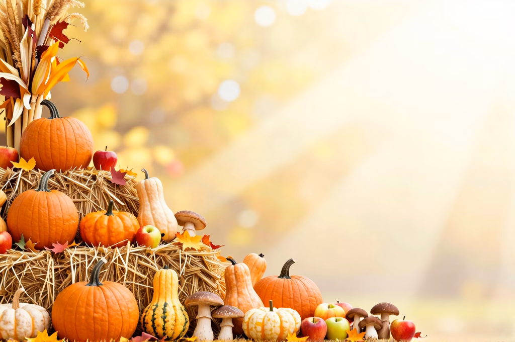 Fête des récoltes d automne avec courges, pommes et champignons