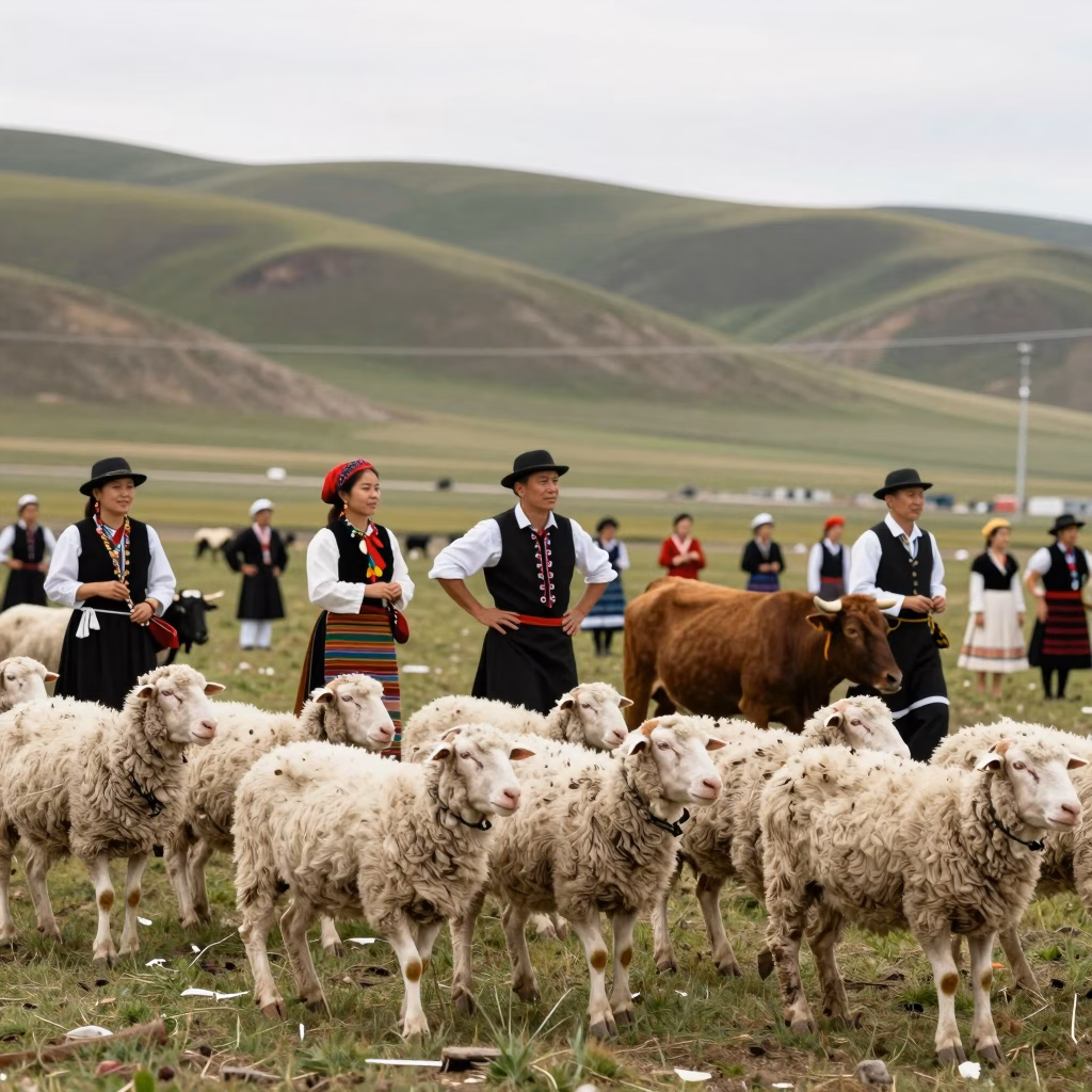 Fete pastorale en montagne avec troupeaux et traditions rurales