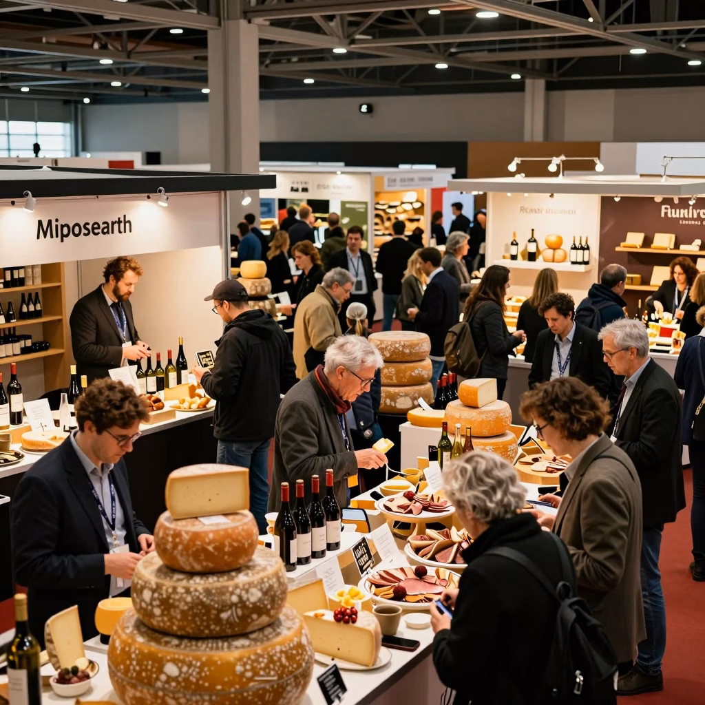 Foire gastronomique en France avec stands de produits du terroir