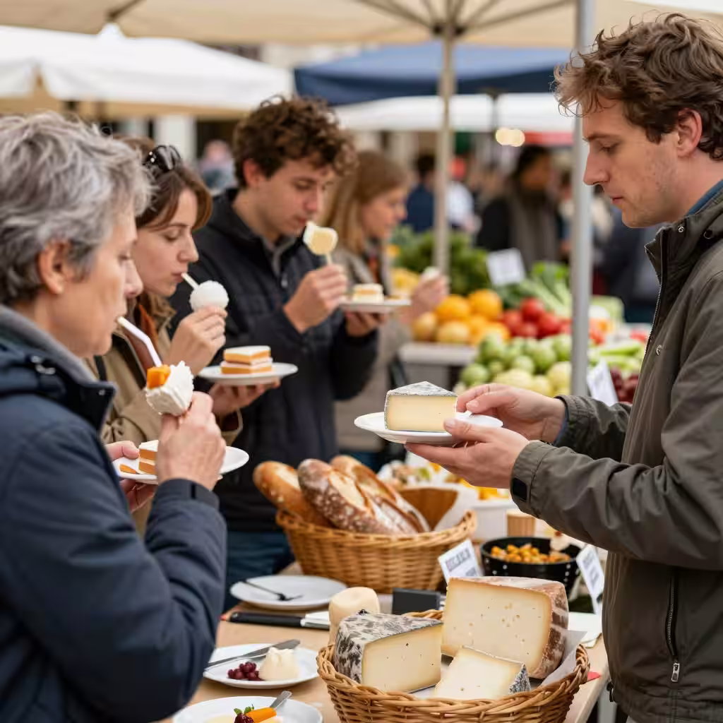 Dégustation lors d'un food tour dans les rues de Lyon avec arrêt chez un artisan fromager