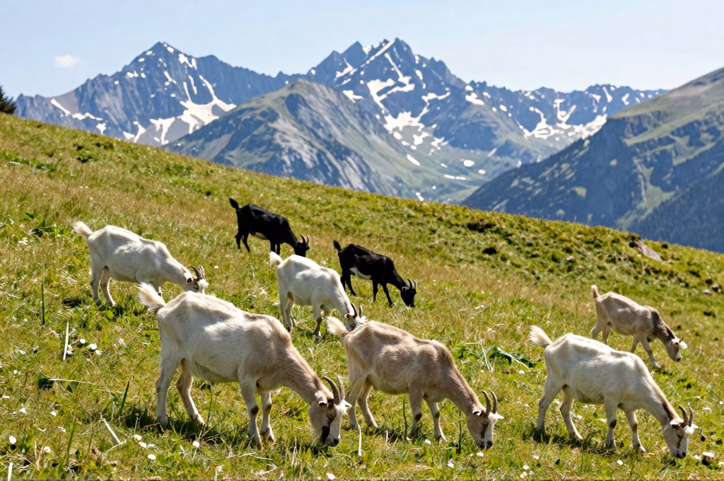 Chèvres en pâturage de montagne pour la production de fromage de terroir