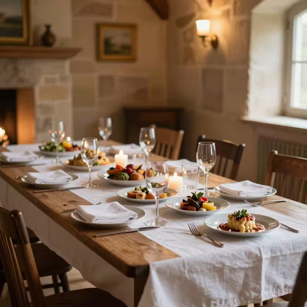 Table d'hôtes authentique dans une auberge de terroir avec plats régionaux français