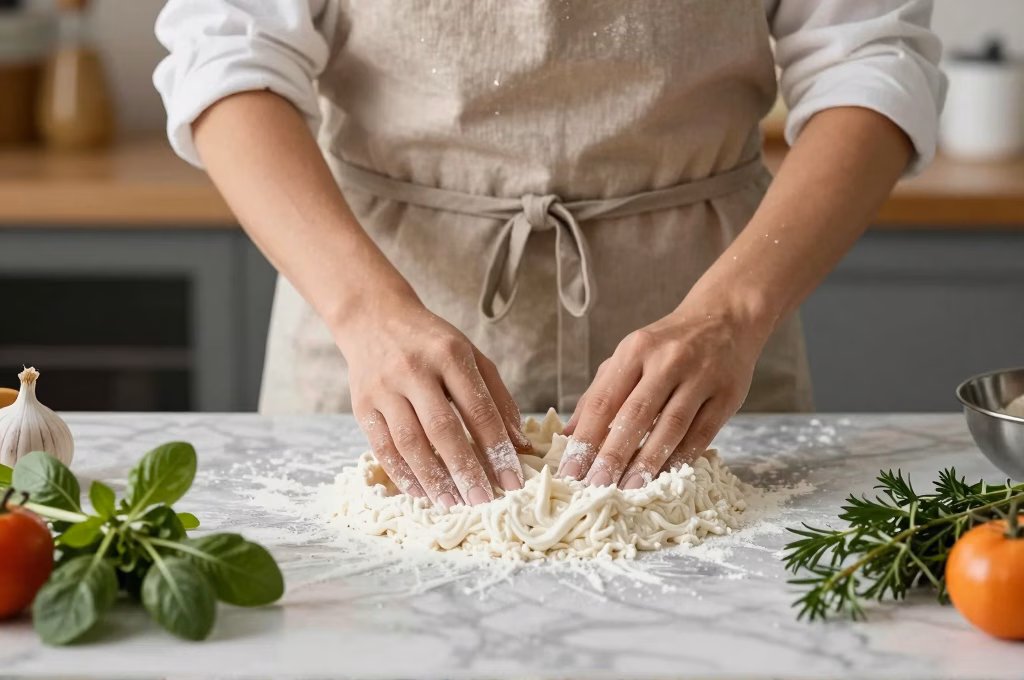 Atelier de cuisine française avec ingrédients frais et herbes aromatiques
