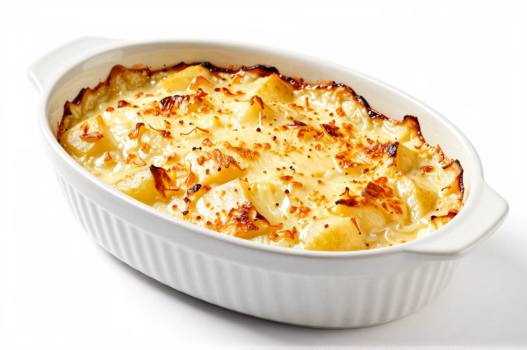 Gratin dauphinois doré et croustillant dans son plat en céramique