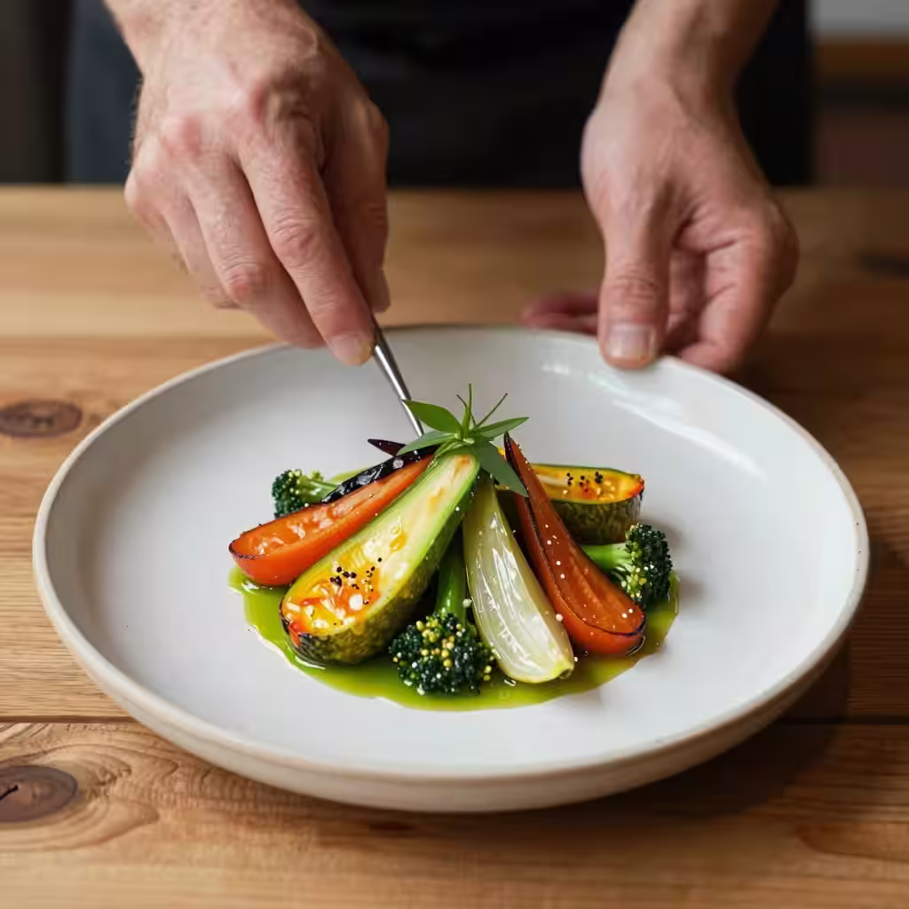 Table dressée dans un restaurant de terroir avec vue sur la campagne française