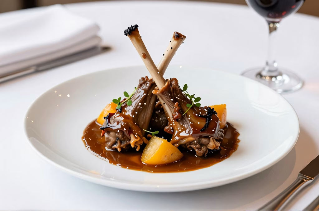 Plat gastronomique du terroir avec viande mijotée et légumes de saison