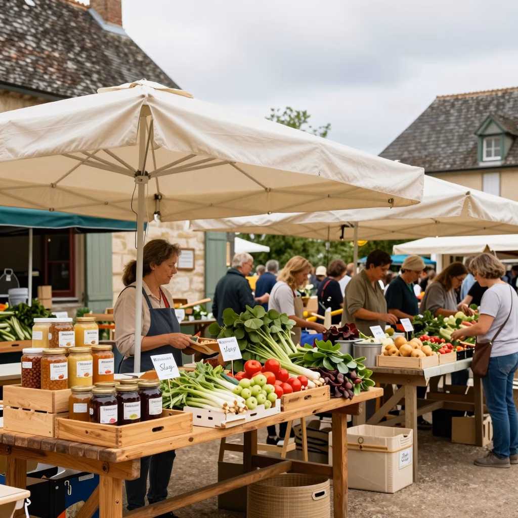 Marche de producteurs avec specialites regionales et produits artisanaux