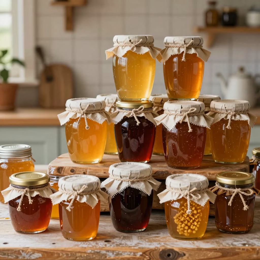 Pots miel artisanal confitures maison produits sucres terroir conserves traditionnelles