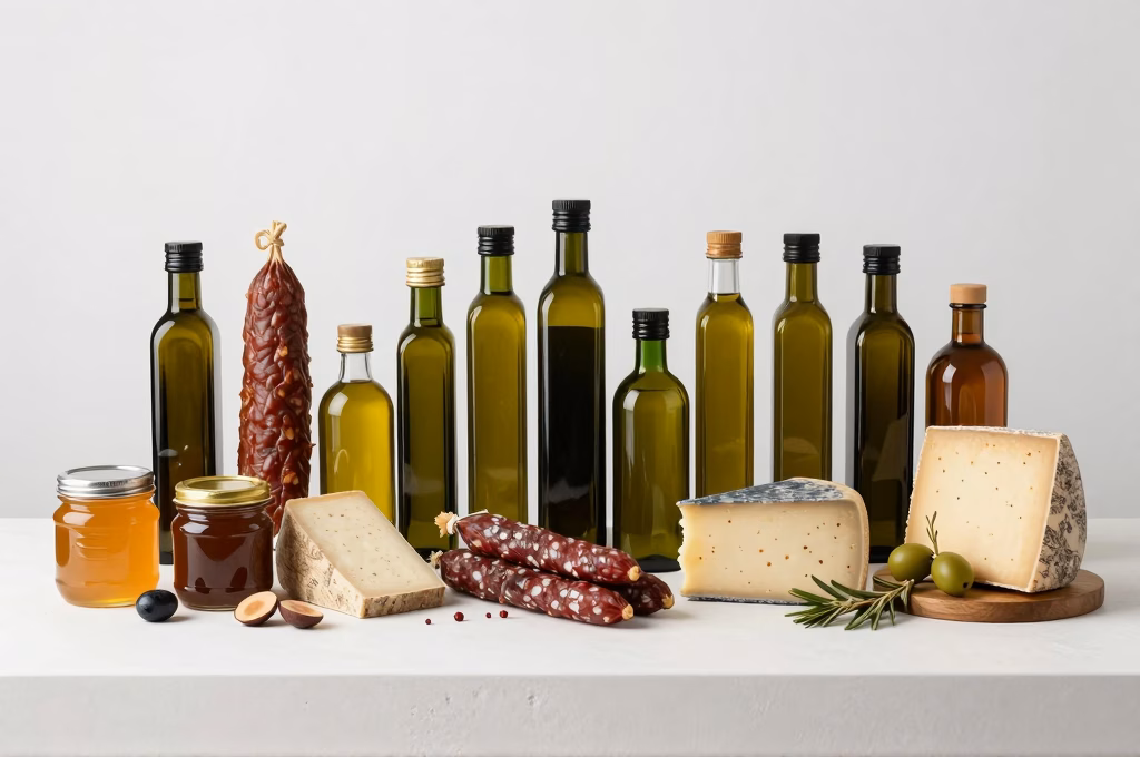 Présentoir de produits régionaux artisanaux lors d'un salon gastronomique