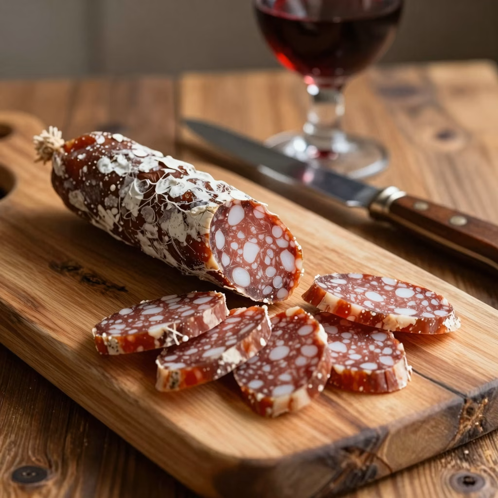 Saucissons artisanaux suspendus dans un séchoir traditionnel