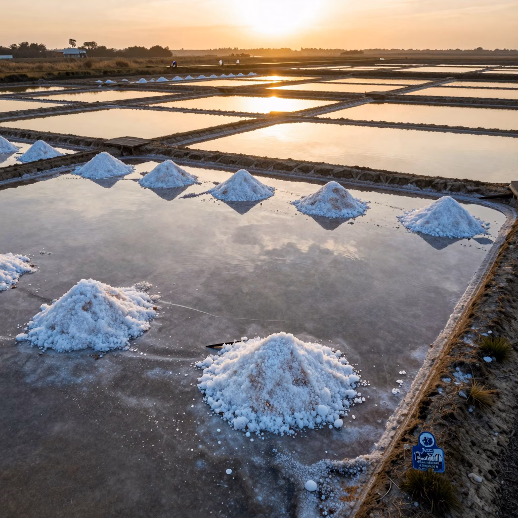 Fleur de sel de Guérande récoltée dans les marais salants
