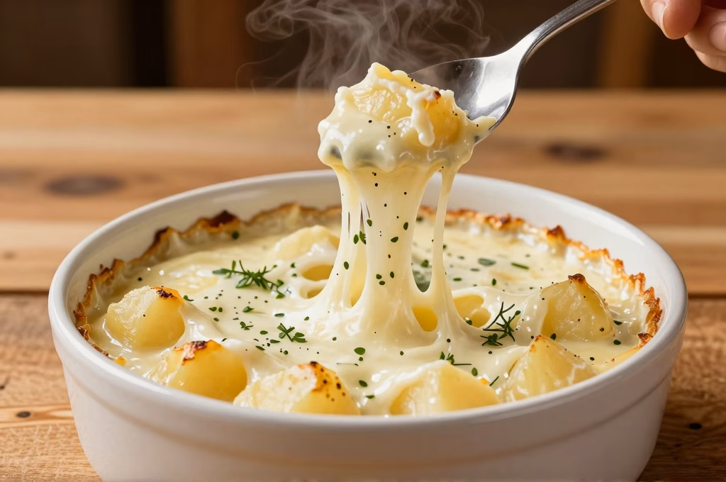 Aligot auvergnat filant a la cuillere avec puree de pommes de terre et tome fraiche fondante