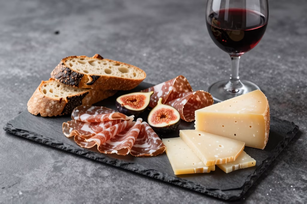 Plateau de charcuterie corse coppa lonzu figatellu avec fromage brocciu et pain de chataigne