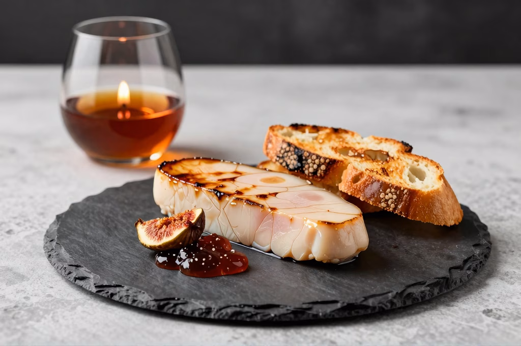 Terrine de foie gras du Sud-Ouest avec compotee de figues brioche et verre d armagnac