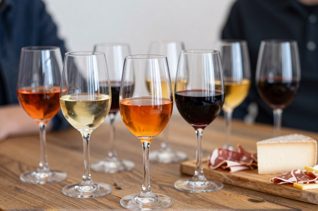 Dégustation de vins naturels non filtrés aux teintes ambrées et rubis
